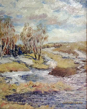 Картина "Березы на берегу реки". №19629